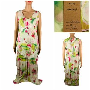 Click Womens Medium Dress Floral Cupro Rayon Sleeveless Multicolor Long NWT